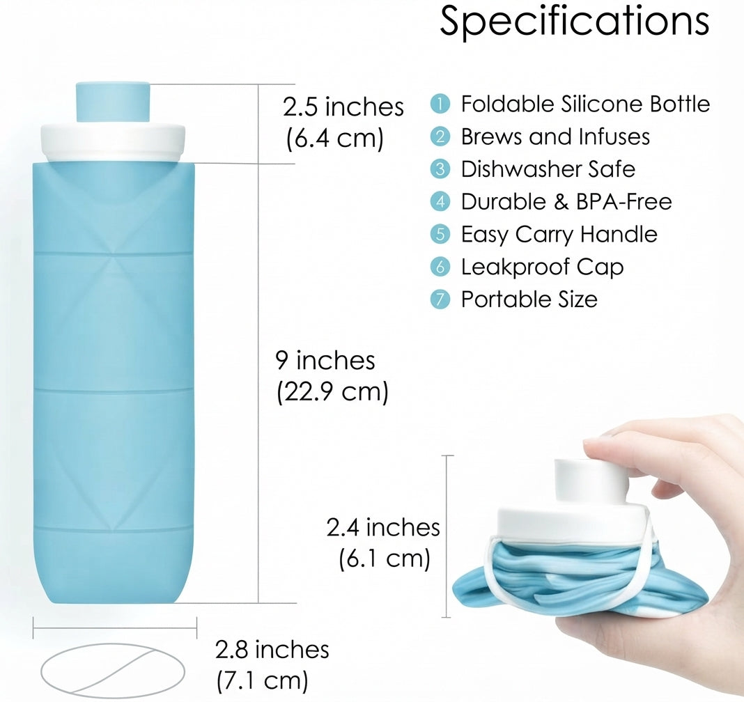 Silicone Folding Water Bottle – 600ml Collapsible Travel Bottle