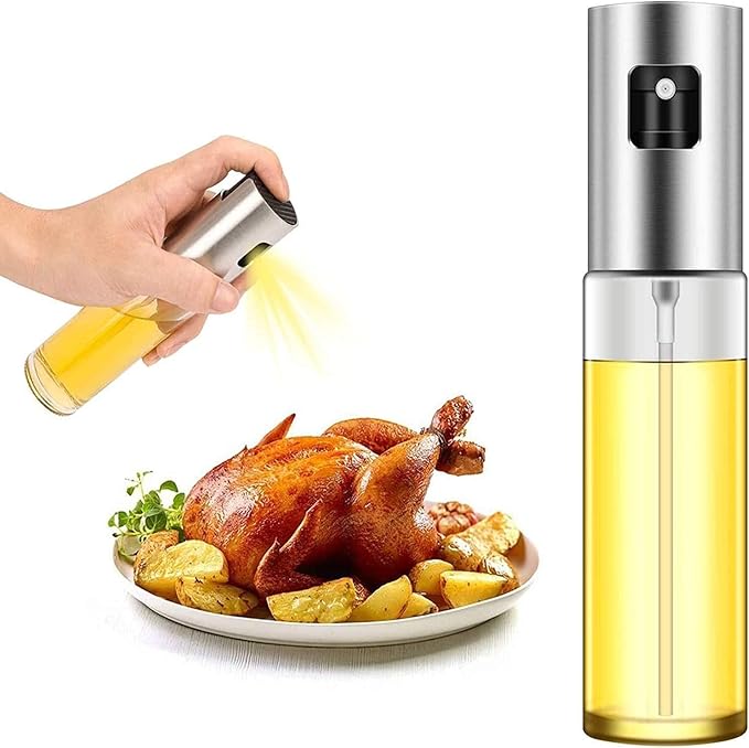 Stainless Steel Oil Spray Bottle – Refillable Cooking Oil Dispenser